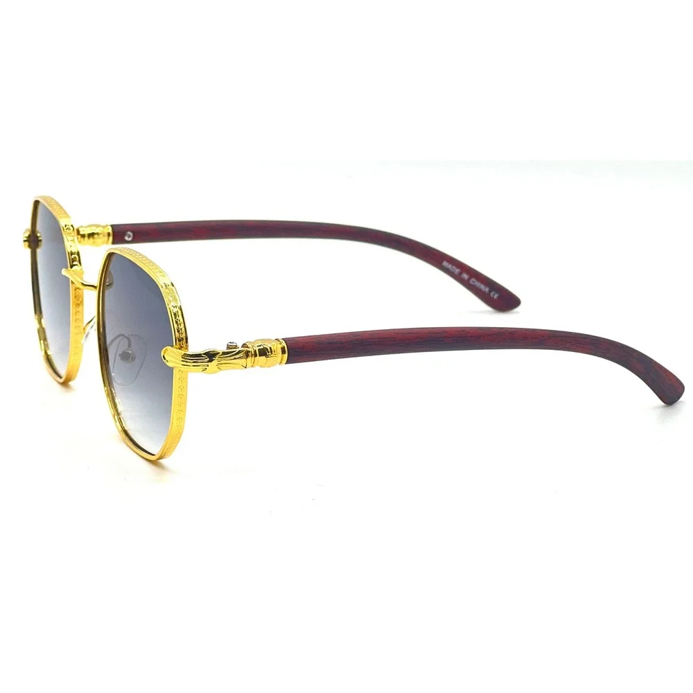 Mens Round Sunglasses Gold Frame Black Gradient Lens Fashion Eyewear Retro Gafas